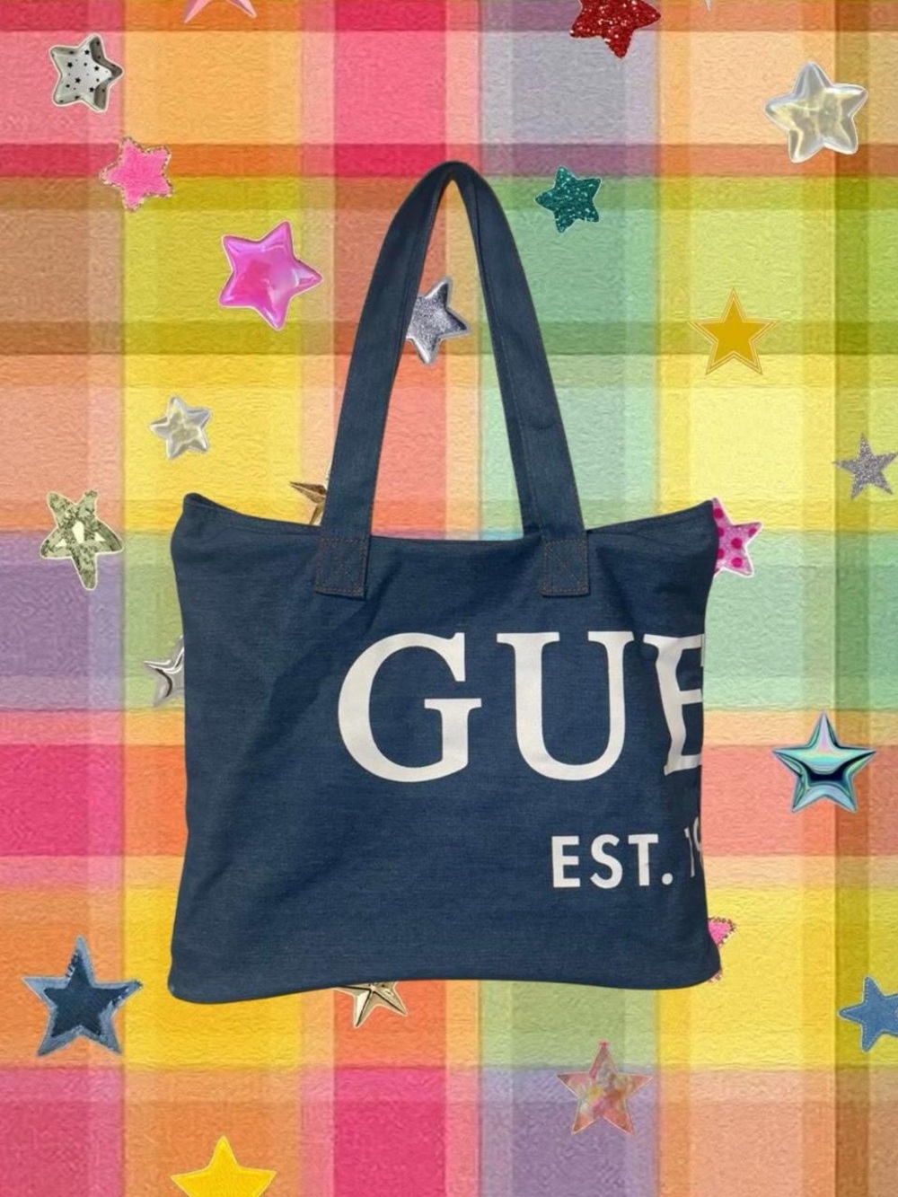 Guess Navy Canvas Logo Shopper Tote
